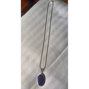Vintage Sterling Silver Lapis Lazuli Oval Pendant Snake Chain Necklace Thailand